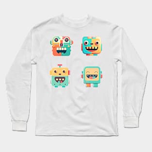 Kawaii Robot Faces Pack Long Sleeve T-Shirt